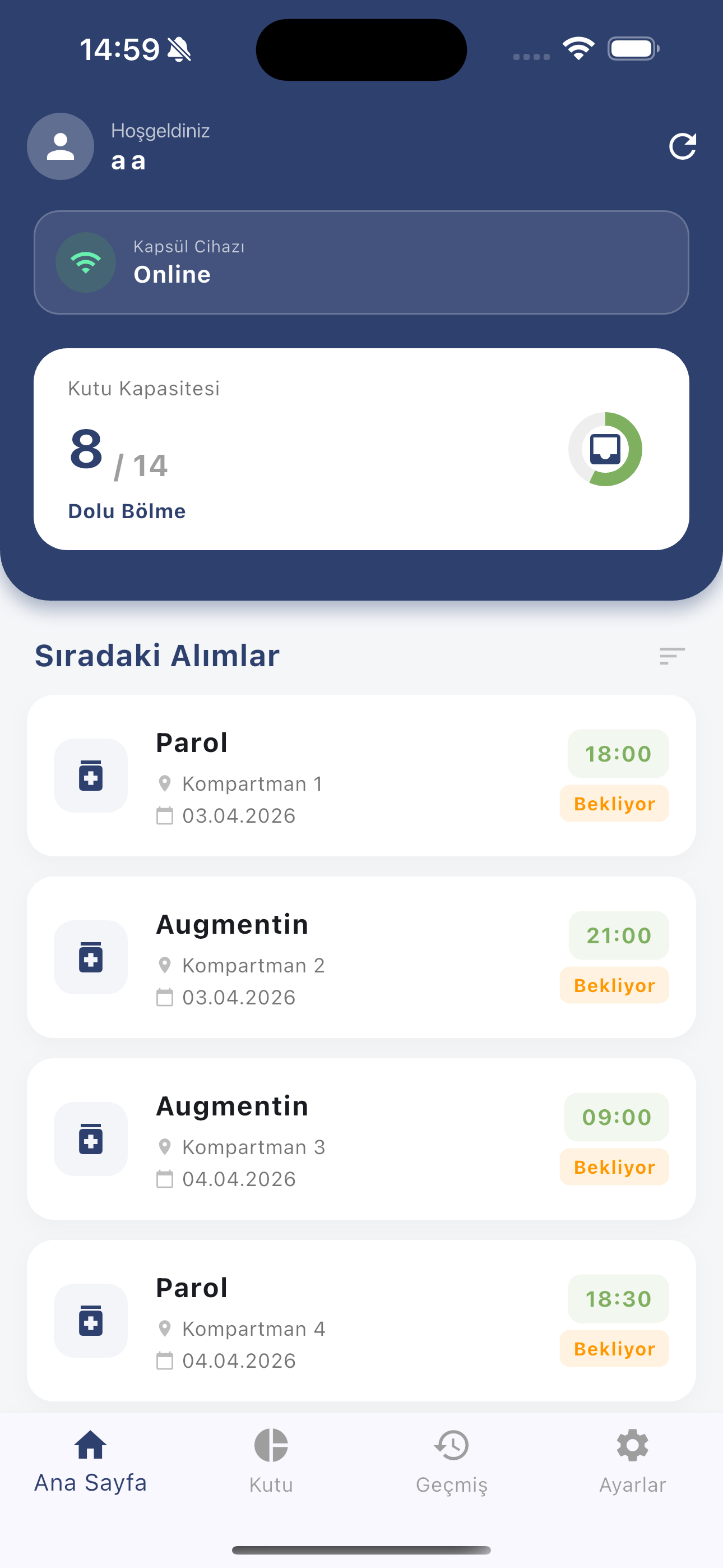 Patient's main dashboard